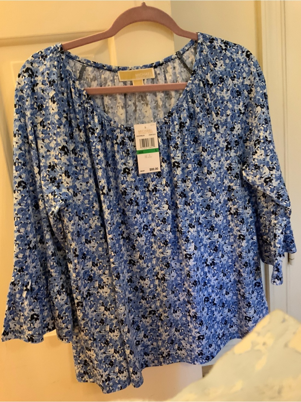 Michael Kors Blue Multi Floral Scoop Neck Blouse